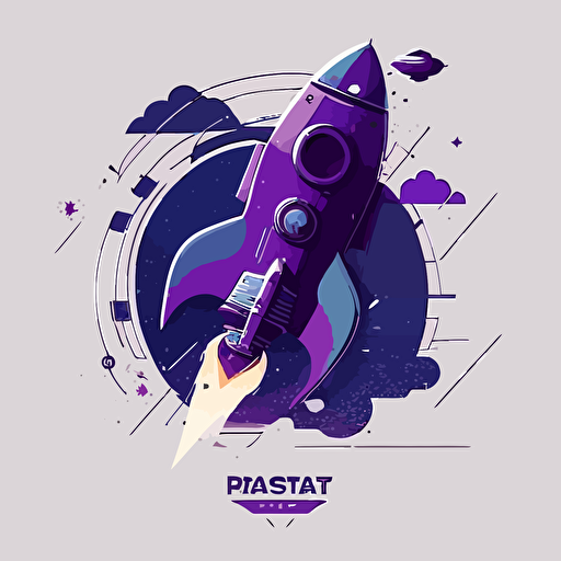 vector logo, flat design, purple, rocket blue prints