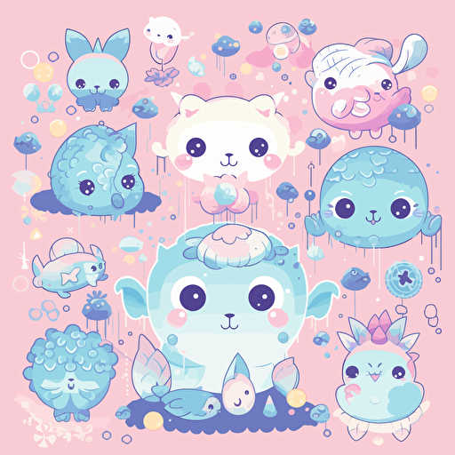 Vector, illustration, cute animals, children, kawaii, happiness, sweetness, cotton,5 caribbean,1 chromatic,1 dripping paint,1 flower of life,1 strobe,1 accent lighting,,1 magnification,,1 baby pink color,1 baby blue color,1 CYMK,1 cyan,1 hot pink color,1 lavender color,1 pastel,1 pink,1 cotton 6144x6144