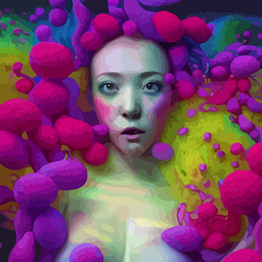 hyper detailed 3d render like oil painting kawaii aurora singer seen eating strangling network colorful yellowcake aerochrome milky fruit delicate hands hold gossamer polyp blossoms bring iridescent fungal flowers spores black foolish stars jacek yerka mariusz lewandowski houdini algorithmic generative render abstract brush strokes masterpiece edward hopper james gilleard zdzislaw beksinski mark ryden wolfgang lettl hints yayoi kasuma octane render 8k