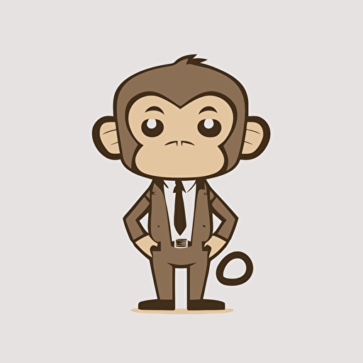 cute monkey in suit with hands in pockets kawaii style, simple, vector, high resolution, minimalistic, white background
