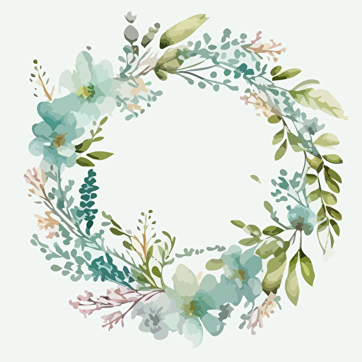 top view watercolor rustic flower circle wreath vector, white background