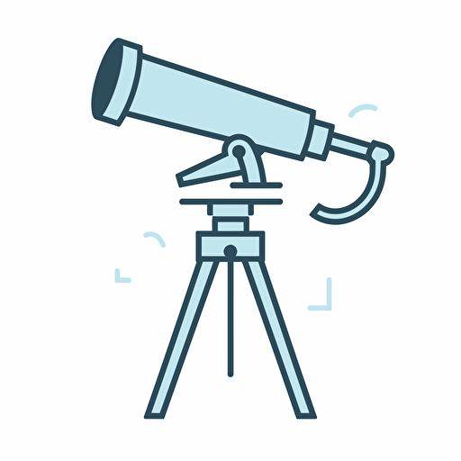 telescope outline in a icon, simple outline, vector art, white background, light blue palette
