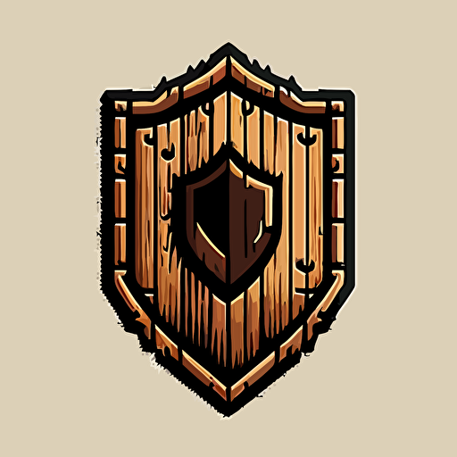 a logo showing a simple wooden shield as a 16-bit pixel with black outline vector