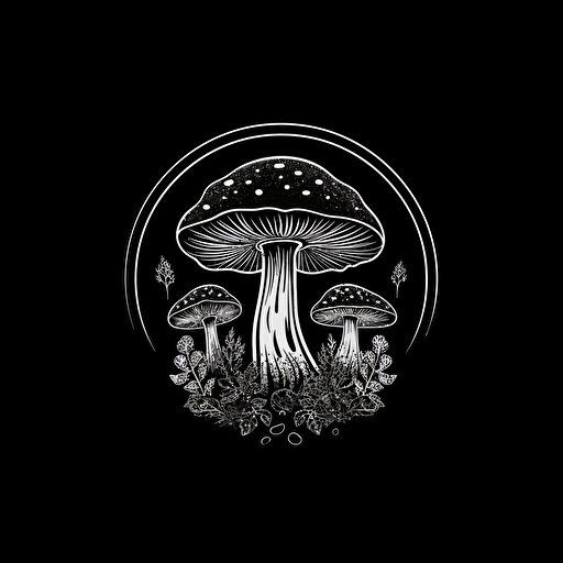 mushroom logo, luxurious, simple vector, stencil silhouette, black and white, high quality Adobe illustrator