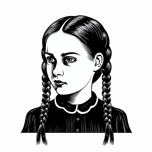 Wednesday Addams pigtails simple vector logo, black and white, high quality