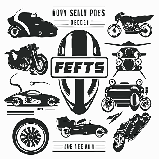 sets of 9 Motor sports vectors, flat, black and white vectors, white background