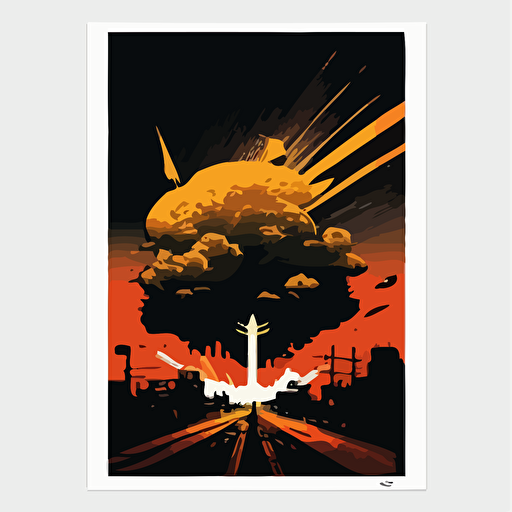 minimalism, vector art, hundereds of atom bombs flying to earth, end of earth, armegeddon