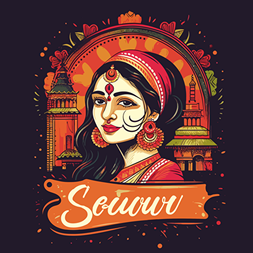 Design a logo for an indian street food brand with international design aesthetics, colorul, wordmark, Origial design, bollywood style font, vector