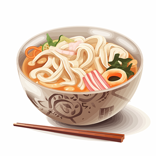udon bowl, vector art, white background