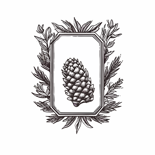 Vector cartoon rectangle frame crest of a pine cone white background