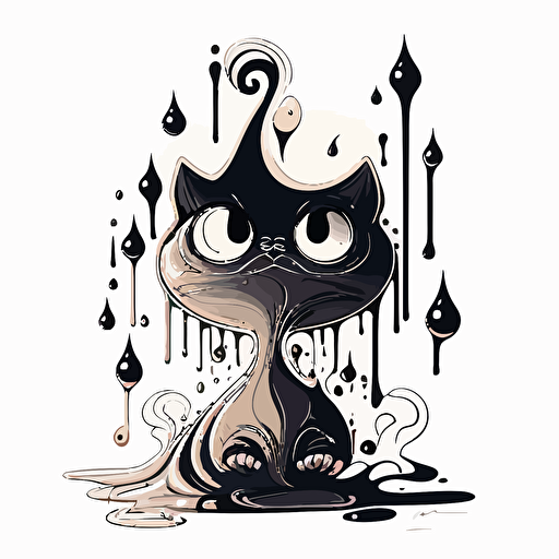 cat monster being melting, vector, contour, white background