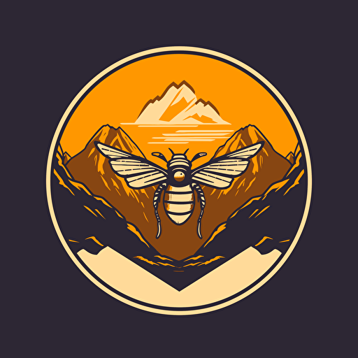 logo, part of bee, mountain, artistic, vector, minimalistic, solid colored background,