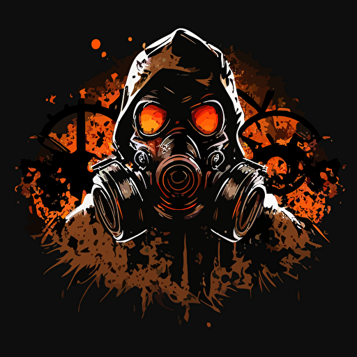 a gas mask with biohazard symbols in the background vector logo style
