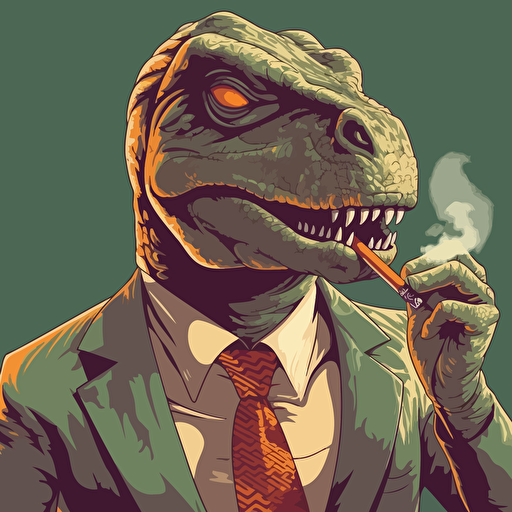 t-rex wearing a business suite, wearing sunglasses, smoking a big cigar, vector art, 2d