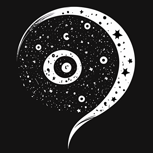 simple small spirals of shooting stars wrap around a thick question mark, black and white, vector, flat, svg