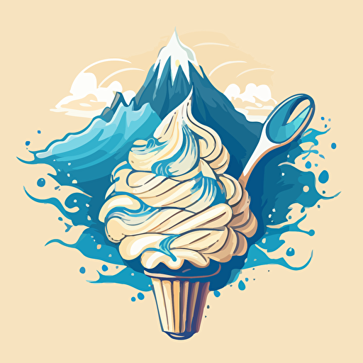 Vector logo of a mountain that looks like a whisk topped with whipped cream in blue and vanilla colors