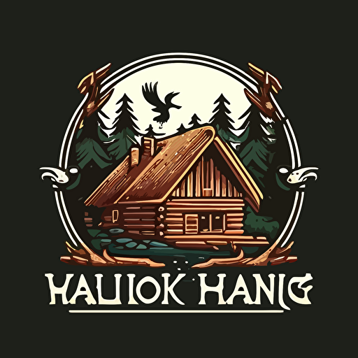 a simple vector logo for a log cabin in the woods for a family of Vikings