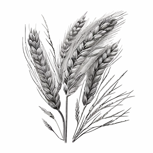 hand drawn barley, vector art, black and white, white background