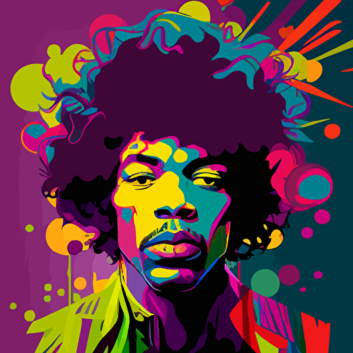 jimi hendrix by glean keane, 2d vector art, flat colors