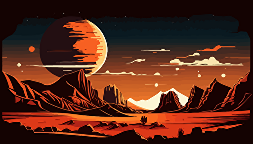 mars landscape,night time,mountians,anime style,comic,vector,