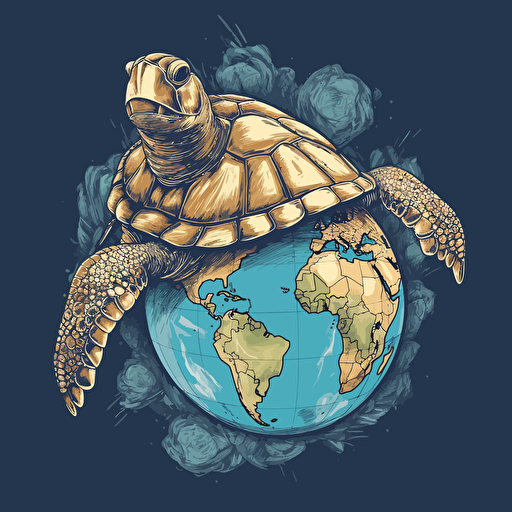 the world turtle, a turtle with a biosphere on its back, highly detailed vector art