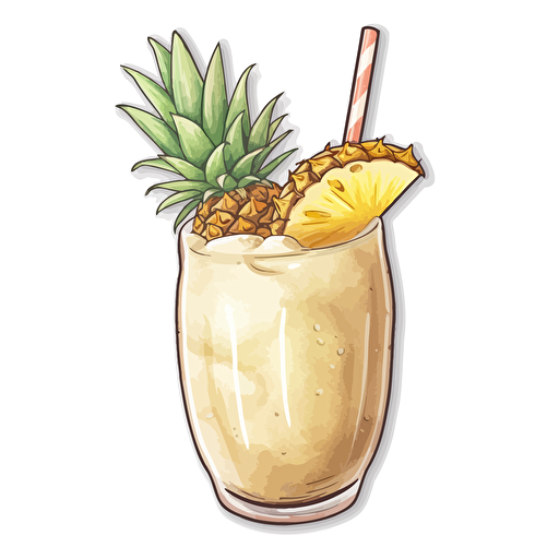 Watercolor vector illustration pina colada muted colors sticker white background