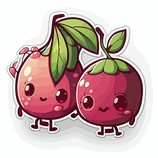 sticker, two cranberry fruit with no leaf, kawaii, contour, vector, vibrant colours, white background