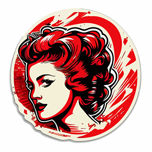 Red retro 1950s, Sticker, Lovely, Electric Colors, Graffiti, Contour, Vector, White Background, Detailed