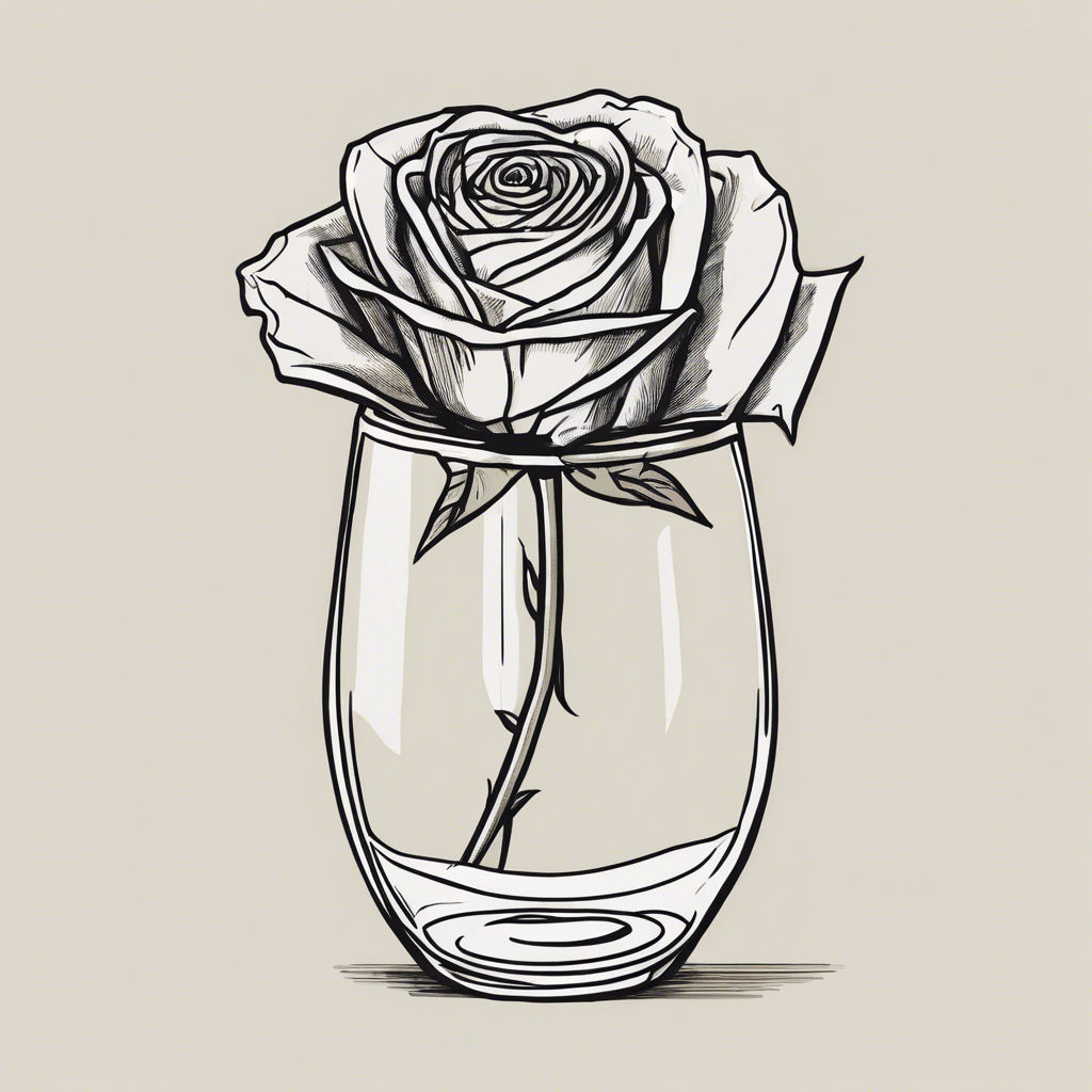 A single rose in a glass vase., illustration in the style of Matt Blease, illustration, flat, simple, vector