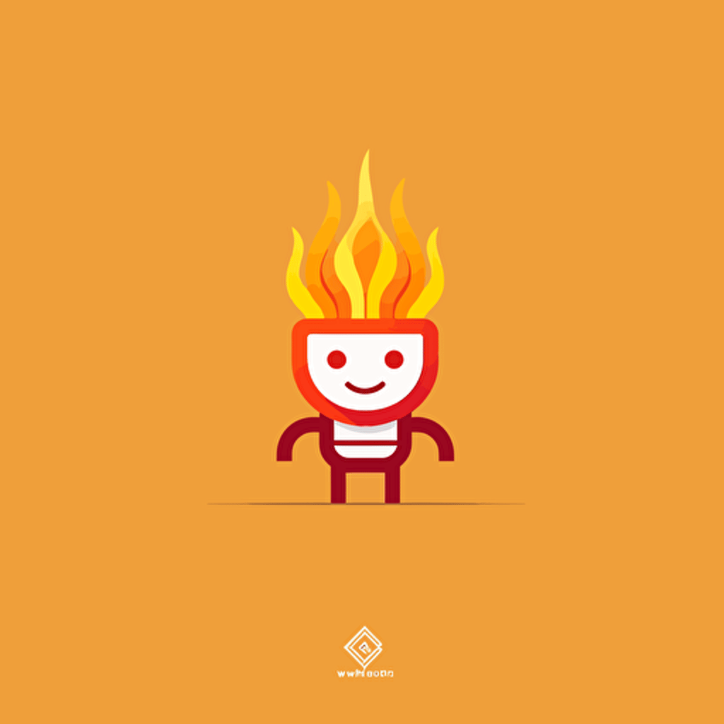 a simple logo of a friendly AI bot wrapped in flames, vector, minimal, by Paul Rand