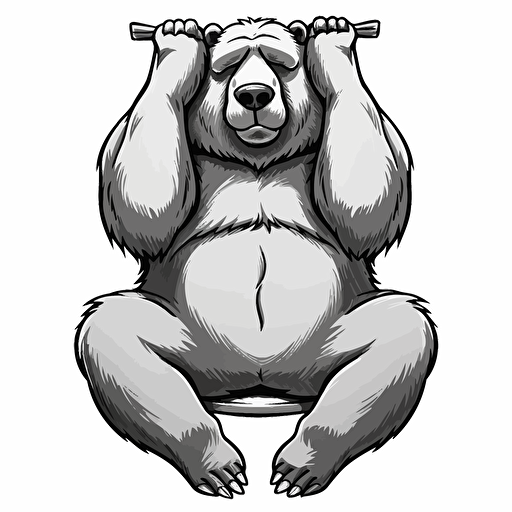 chill grizzly bear hanging ten, cartoon style, black and white vector, white background