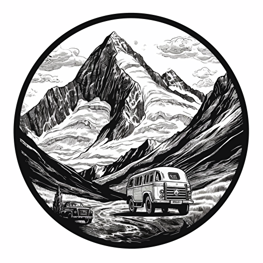 Grossglockner trip logo, black and white, vector, HDR,