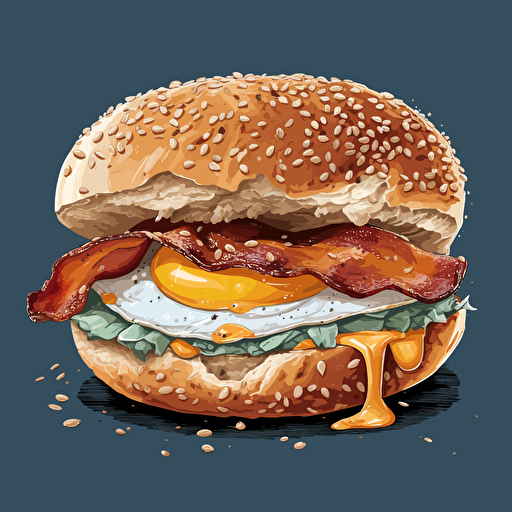 a vector illustration of an everything bagel, bacon egg and cheese sandwich