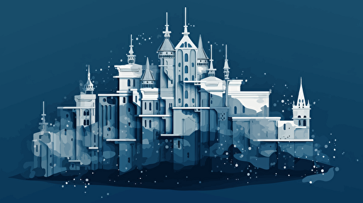 Stunning vector art castle made of hard drives, minimalism, blue and white