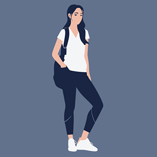 Flat shaded, Kurzgesagt style, 2D vector of a pretty, young, white girl. Elegant. Activewear clothing.