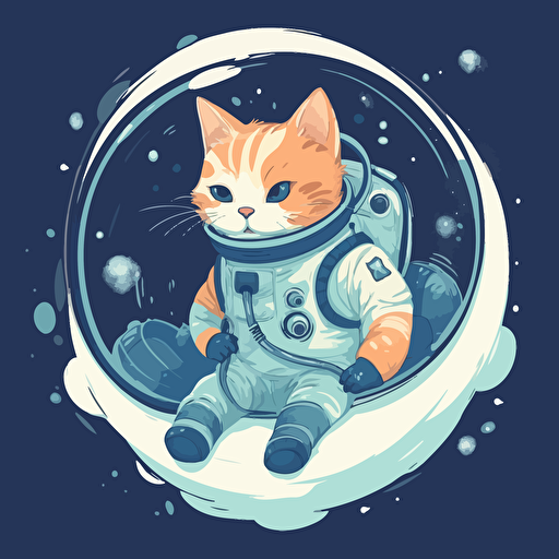 anime cat dressed as an astronaut floating in space. vector style, design in circle, transparent backdrop