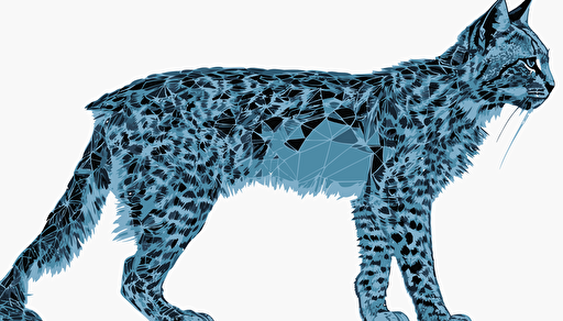 2d, simple, sprite, vector line drawing of a transparent, polygonal computerized lynx, blue color #11375c, #a9c9e7, side view