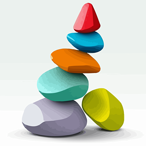 five colourful stones leing on each other, vector illustration, white background, balanced asymmetry