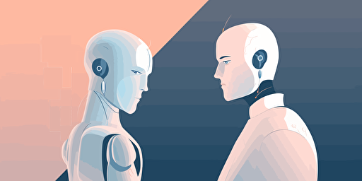 man and humanoid robot having friendly chat, vector art
