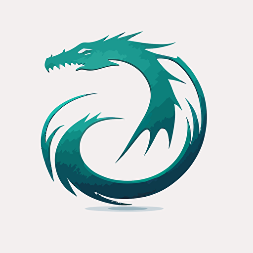 Minimalist iconic logo of sea serpent, blue emerald color, vector, on white background