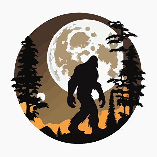 bigfoot with moon, vector logo, vector art, emblem, simple cartoon, 2d, no text, white background