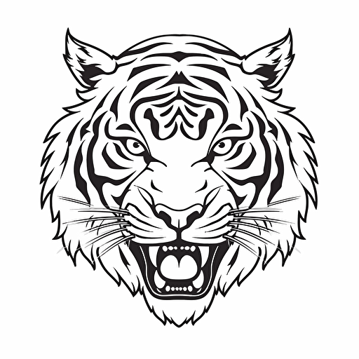 tiger head ignorant style No Shadow. Cartoon. Coloring page. Vector. Simple.