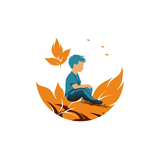 vector logo design, childs drawing, kid sitting on a leaf, simple