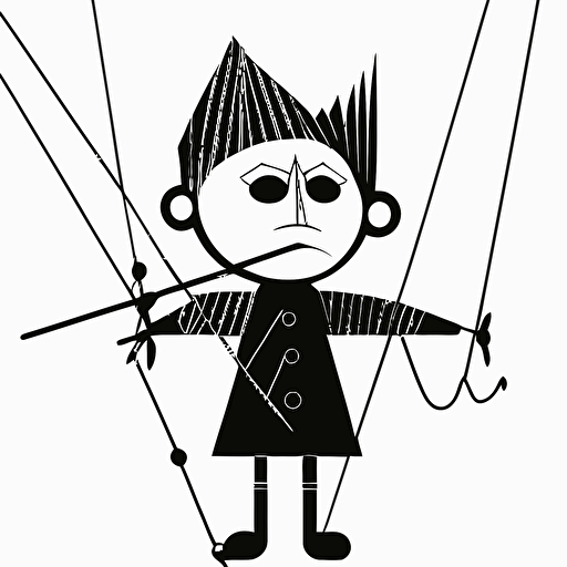 puppet on strings, black and white, vector, flat, svg, fantasystyle