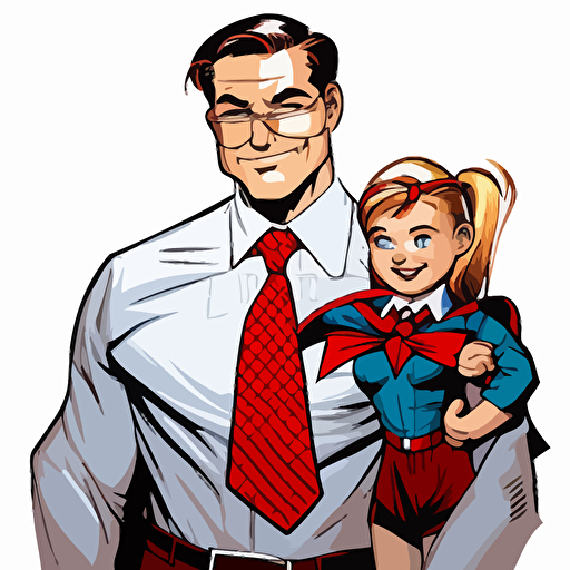 Superhero dad wearing a tie, Clipart, joyful, Primary Color, Disney, Contour, Vector, White Background, Detailed