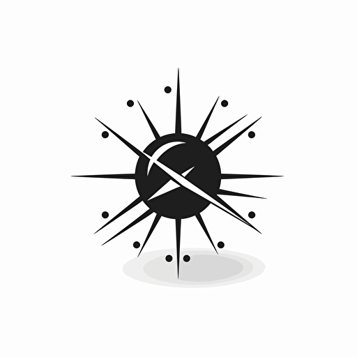 Sputnik, looking at the camera, minimal, outline strokes only, black and white, logo, vector, white background