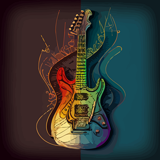 electric guitar, vector art, black outline 4 colors, retro colors, ar 2:3