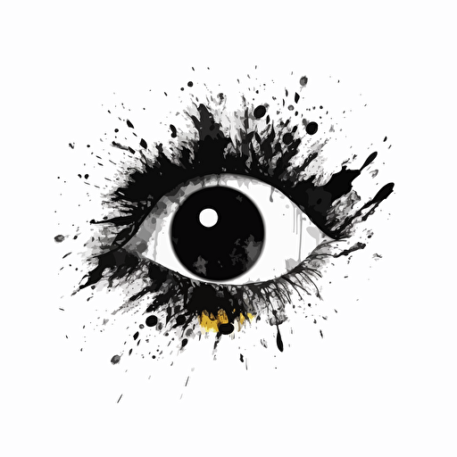 bold,abstract iconic logo of a cartoon eye with question marks around, black vector, white background
