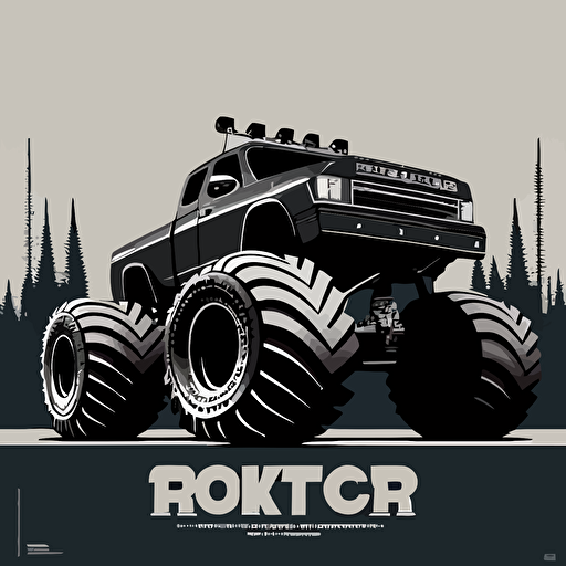 minimal vector russian propoganda poster of a ford f150 Big Foot monster truck promotional poster, black and white