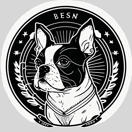 art deco style company logo of a vectorized boston terrier outline black and white vectorized